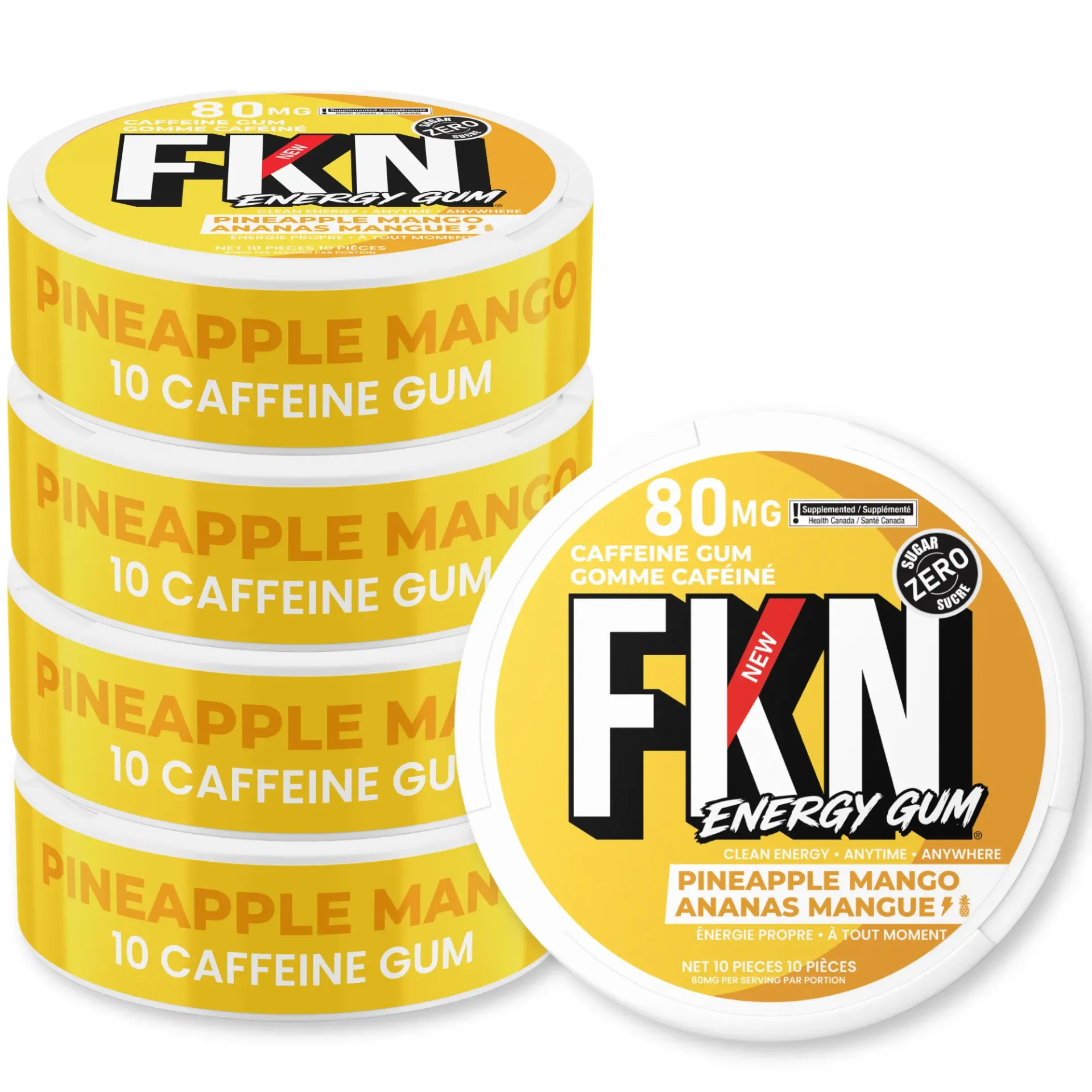 FKN Caffeine Gum (Pineapple Mango) 80MG (Sleeve of 20)