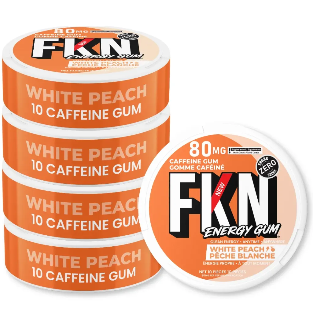 FKN Caffeine Gum (White Peach) 80MG (Sleeve of 20)