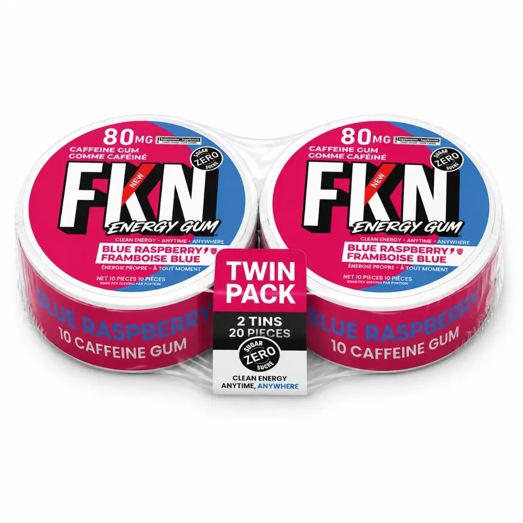 FKN Caffeine Gum (Blue Raspberry) 80MG (Sleeve of 10)(Twin Pack)