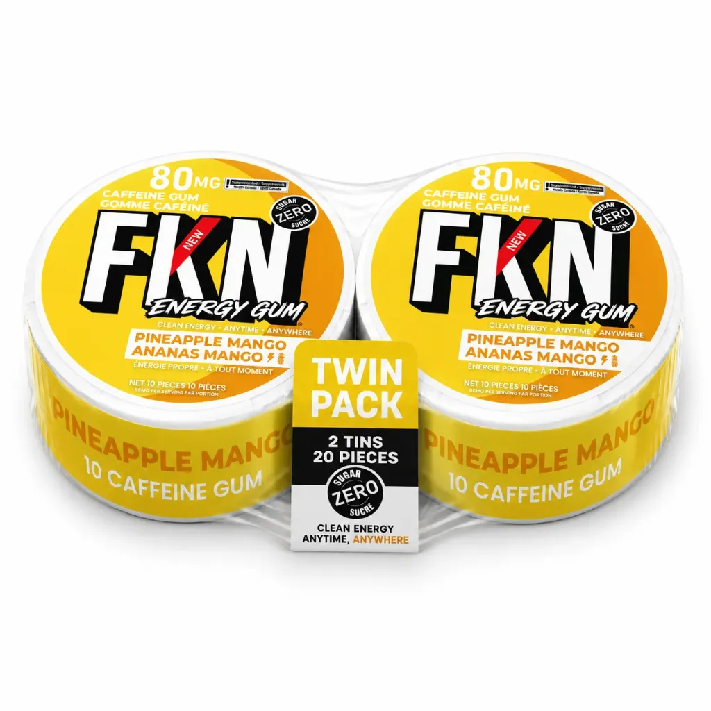 FKN Caffeine Gum (Pineapple Mango) 80MG (Sleeve of 10) (Twin Pack)