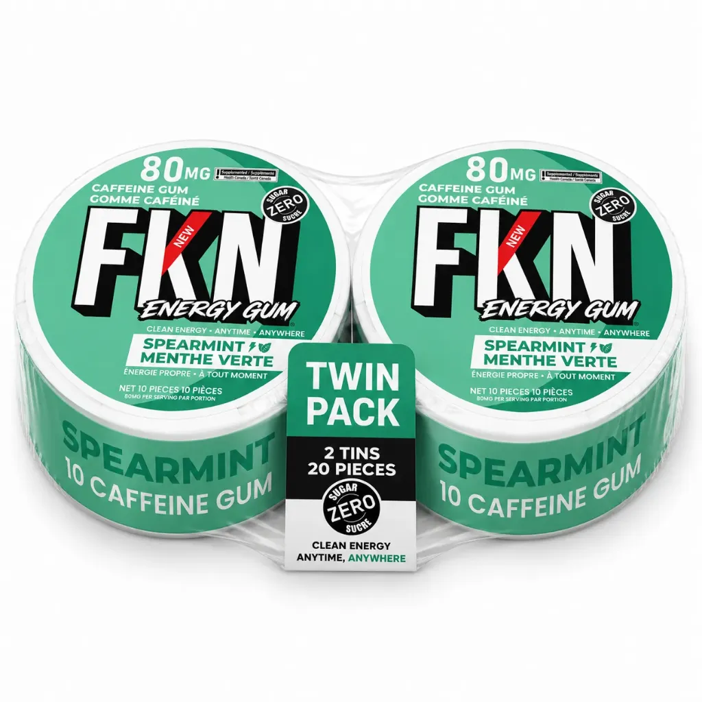 FKN Caffeine Gum (Spearmint Surge) 80MG (Sleeve of 10) (Twin Pack)