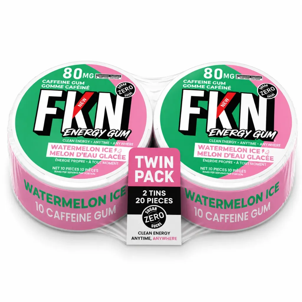 FKN Caffeine Gum (Watermelon Ice) 80MG (Sleeve of 10) (Twin Pack)