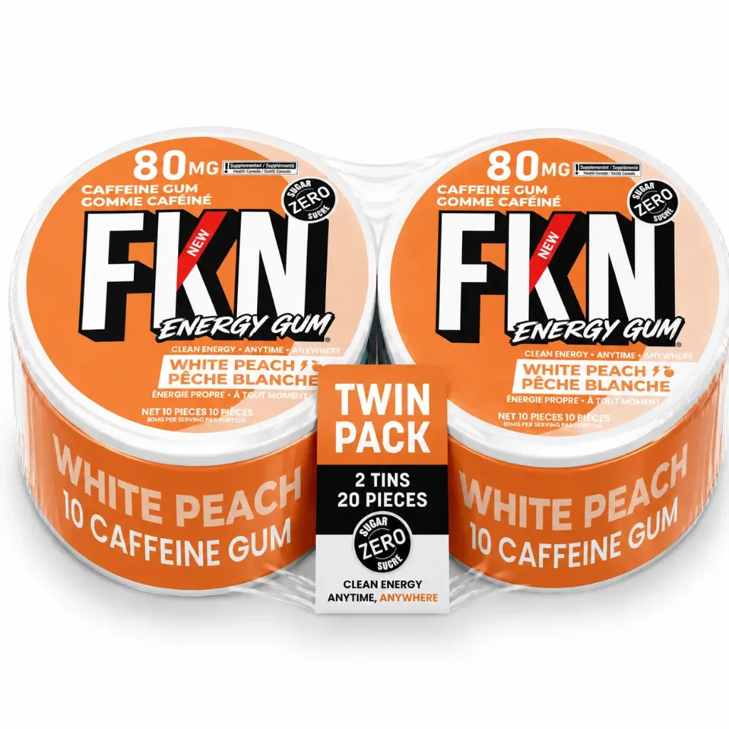 FKN Caffeine Gum (White Peach) 80MG (Sleeve of 10) (Twin Pack)